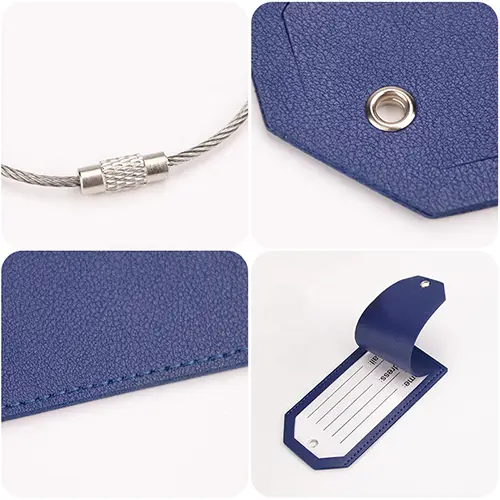 PU Leather Luggage Tag with Metal Cable – Sleek and Durable Travel Accessory